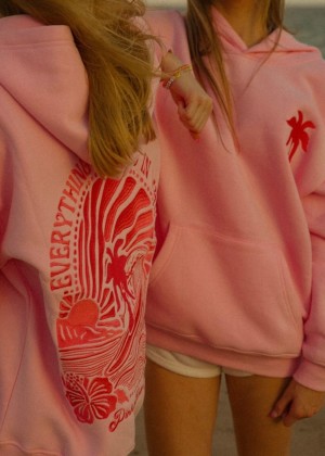 Pink Women Pink Palm Puff Everything Comes in Waves Hoodie | P-84936529